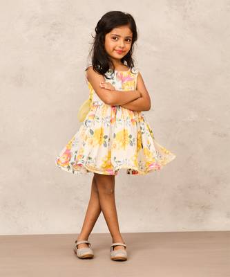 Stylish yellow cotton dress with intricate gota lace detailing 4