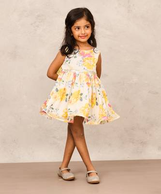 Stylish yellow cotton dress with intricate gota lace detailing 5