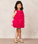 Fluffy pink net ruffle a line dress