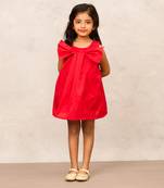 Elegant a-line red taffeta dress with box pleats & bow