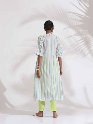 white cotton multi stripe flared kurta set 3