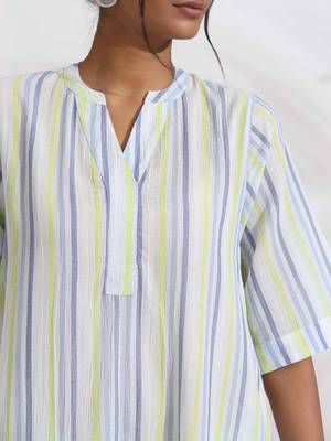 white cotton multi stripe flared kurta set 6