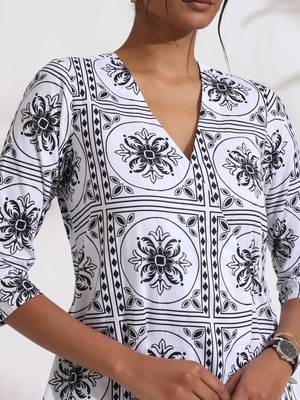 white cotton geometric print angrakha kurta set 6