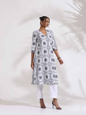 white cotton geometric print angrakha kurta set 8