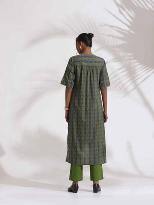 grey cotton print highlow kurta set 2