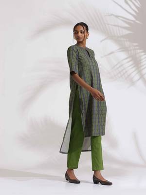 grey cotton print highlow kurta set 3