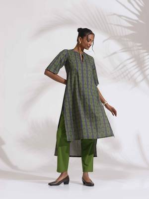 grey cotton print highlow kurta set 5