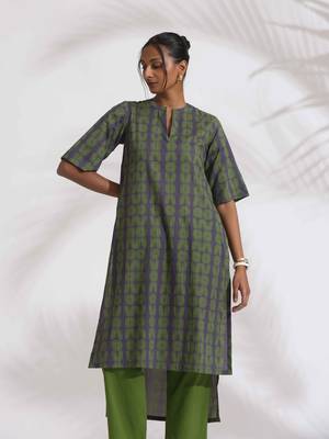grey cotton print highlow kurta set 6