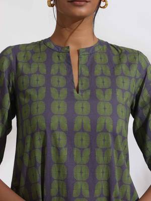 grey cotton print highlow kurta set 7