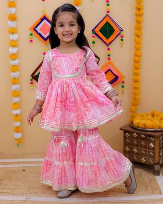 pink flower printed sharara set 1