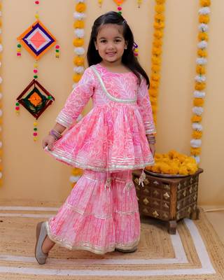 pink flower printed sharara set 2