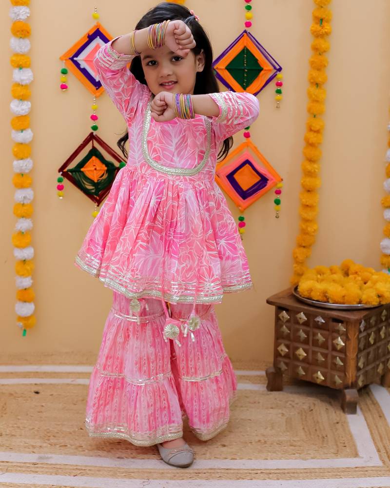pink flower printed sharara set