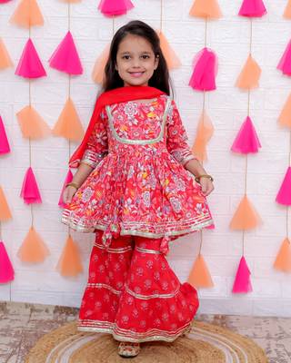 red flower printed sharara set 1