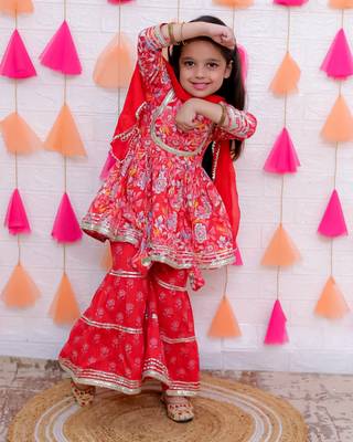 red flower printed sharara set 2