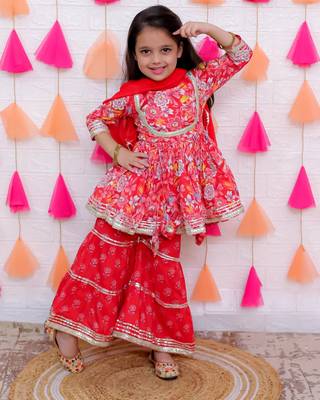 red flower printed sharara set 4