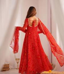 Red chiffon anarkali with bottom & dupatta