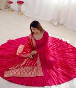 Hot-pink chanderi anarkali with pant and duppata