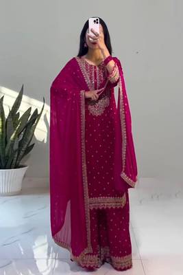 Pink chinon sequin work salwar kameez & dupatta set 1
