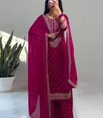 Pink chinon sequin work salwar kameez & dupatta set
