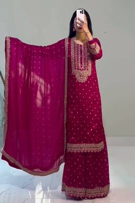 Pink chinon sequin work salwar kameez & dupatta set 2