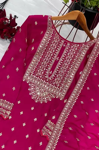 Pink chinon sequin work salwar kameez & dupatta set