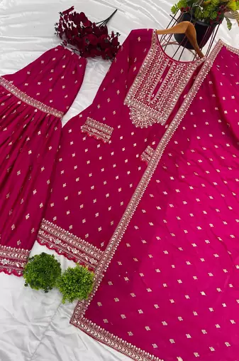 Pink chinon sequin work salwar kameez & dupatta set