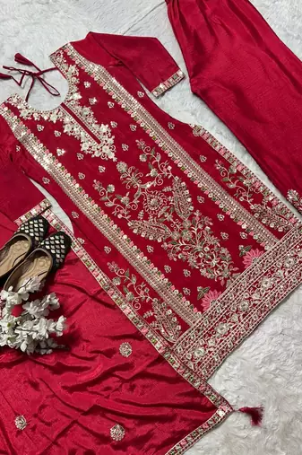 Pink cotton emroidered salwar kameez