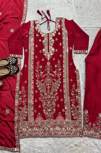 Pink cotton emroidered salwar kameez