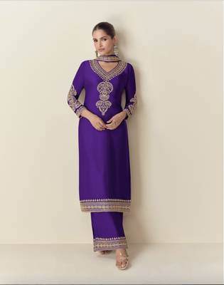 Purple chinon emroidered salwar kameez & dupatta set 2