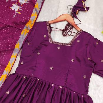 Purple chinon anarkali with bottom & dupatta 4