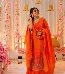 Orange Chinon Embroidered Salwar Set