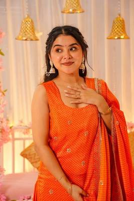Orange Chinon Embroidered Salwar Set 3