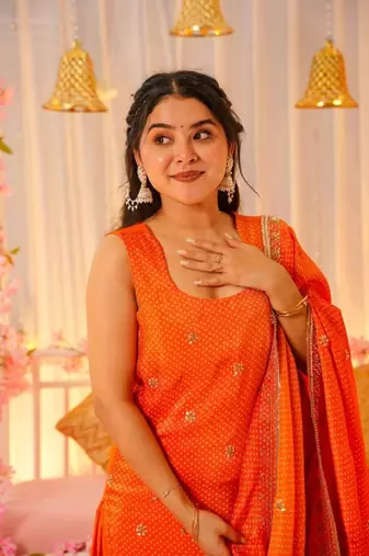 Orange Chinon Embroidered Salwar Set