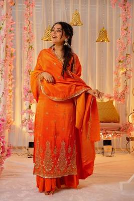 Orange Chinon Embroidered Salwar Set 4