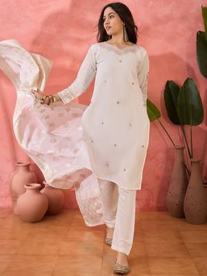 White roman silk  kurta with bottom & dupatta 1