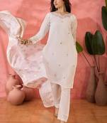 White roman silk  kurta with bottom & dupatta