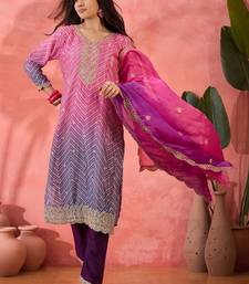 Multicolor roman silk  kurta with bottom & dupatta