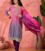 Multicolor roman silk  kurta with bottom & dupatta