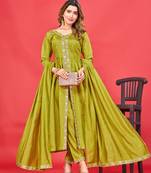 Womens latest pure art silk embroidery work kurta set