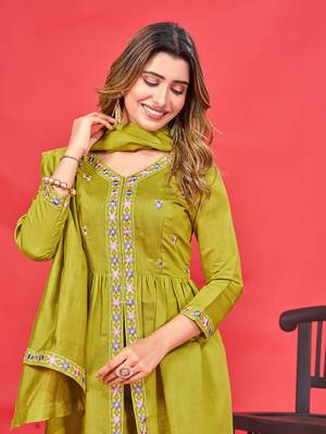 Womens latest pure art silk embroidery work kurta set 4
