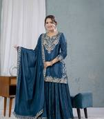 lavender CHINON  Embroidery Work  PARTY WEAR SUIT SET 