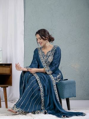 lavender CHINON  Embroidery Work  PARTY WEAR SUIT SET  5