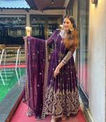 PURPLE HEAVY GEORGETTE  EMBROIDERY PARTY WEAR SUIT 