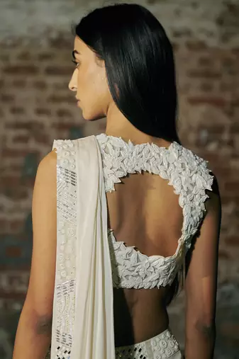 Ivory drape saree