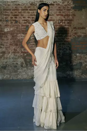 Ivory drape saree