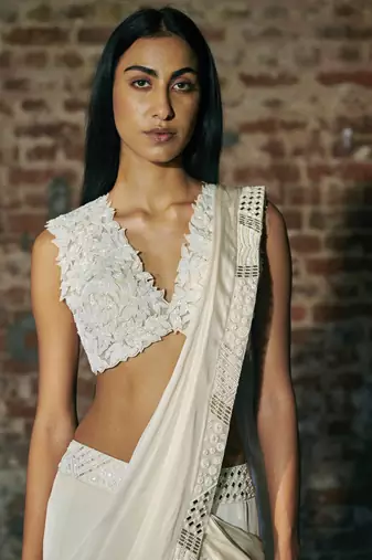 Ivory drape saree