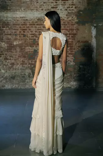 Ivory drape saree