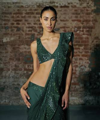 Emerald green drape saree 2