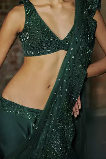 Emerald green drape saree