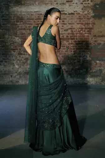 Emerald green drape saree